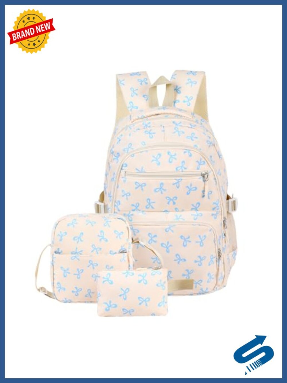 Bow Backpack 3PCS Set Women Fashion Backpack Cute Large Capacity Rucksack
